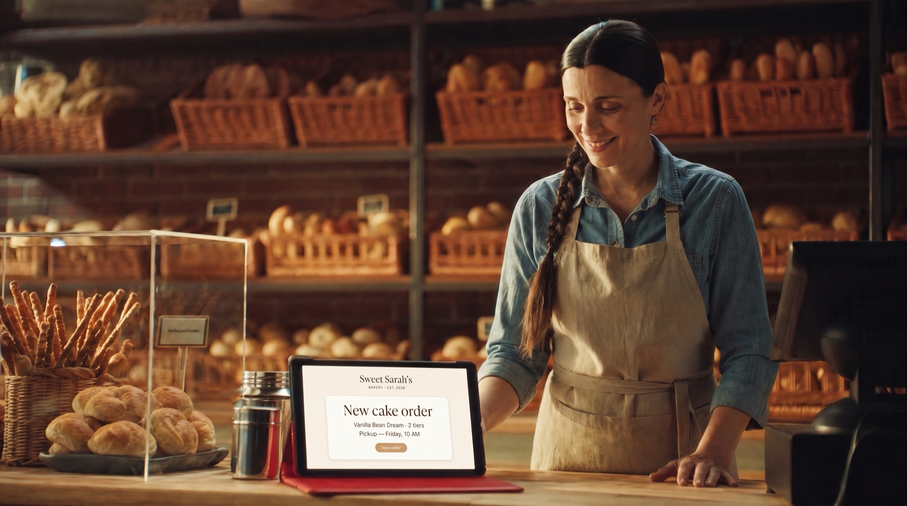 The completed cake-ordering app receiving a new order