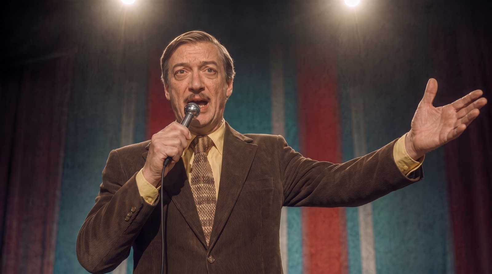 Production design reference: stage finish, curtain and podium lighting